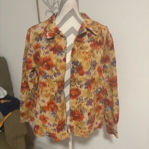 Womens Coldwater Creek Petite XL Button Up Jacket Multicolor Floral Print